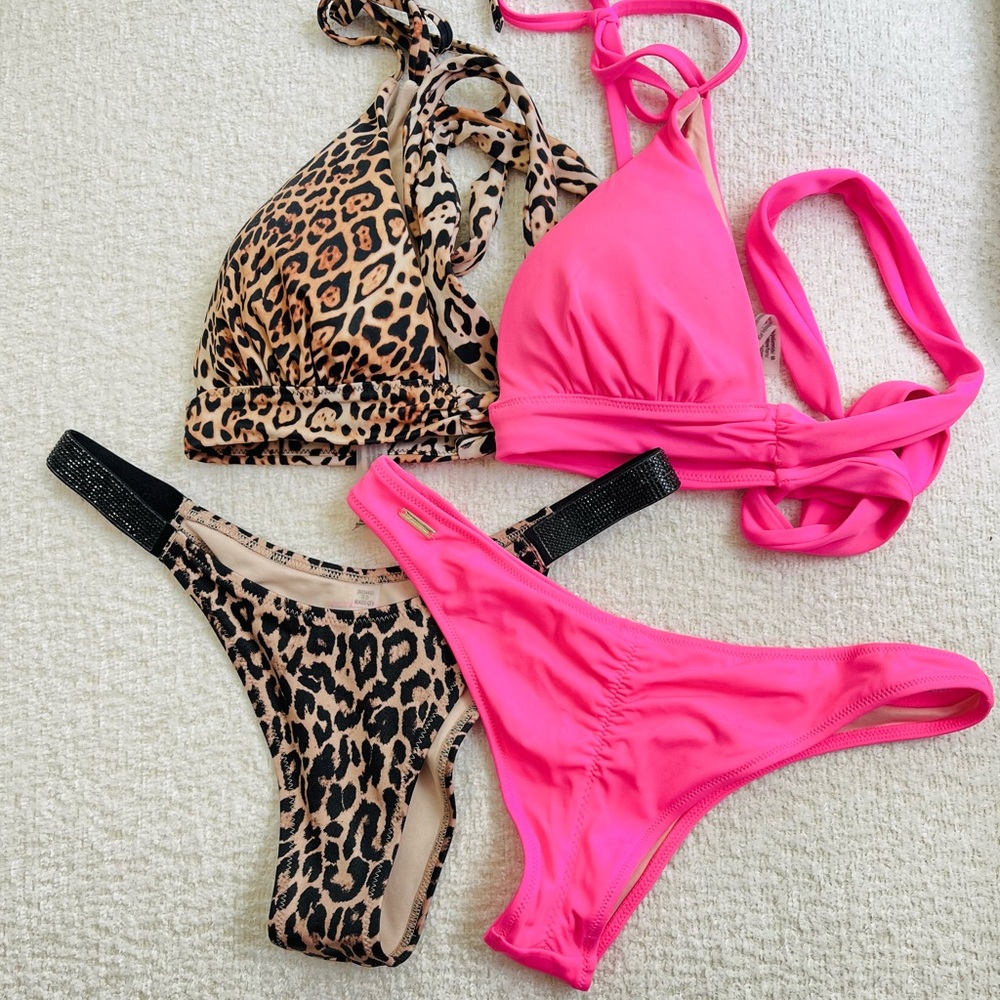 Victoria Secret leopard and Pink Bikini Set size small and extra small